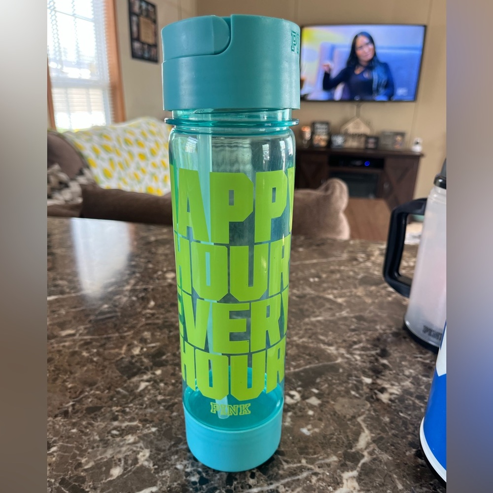 Victorias Secret PINK water bottle with straw. “Happy hour every hour”